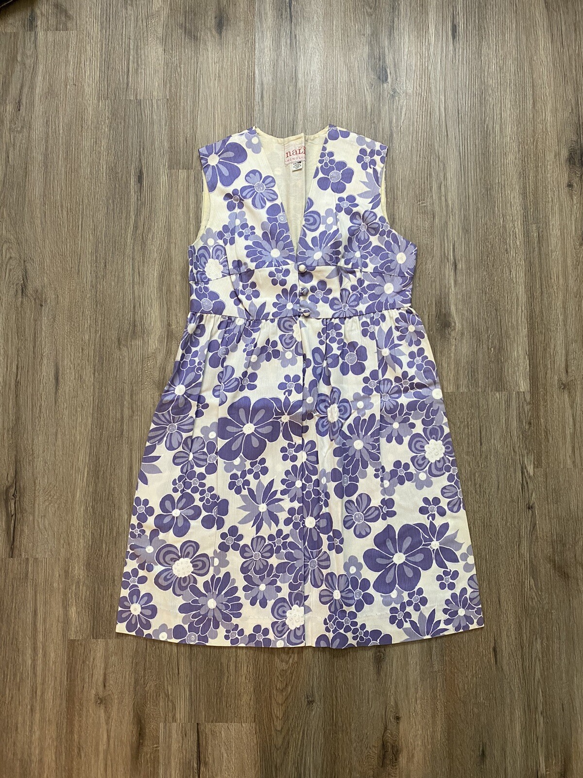 Vintage 1960’s Nalii Honolulu Hawaii Mod Pin-up Pleated Purple Flower Dress