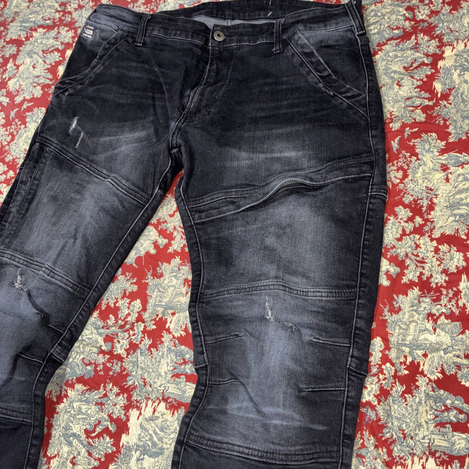G Start Raw Jeans Sz 38×32 Men Blk Rackam 3D Skinny Distressed Used No Returns