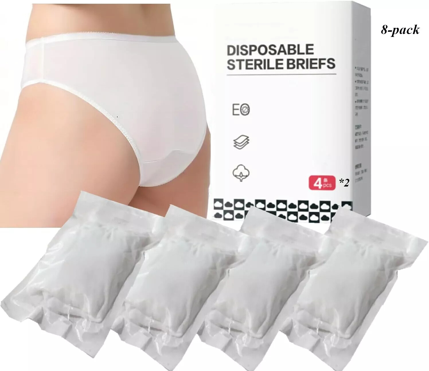 8Pcs Cotton Disposable Underwear for Women Pantie for Travel Spa Hospital Stay
