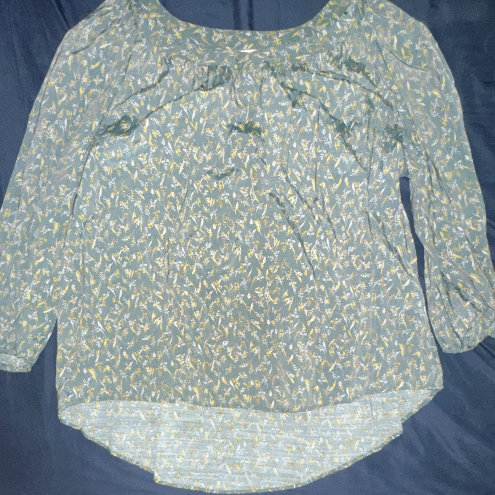 LC Lauren Conrad Womens XL Regular Green Floral 3/4 Sleeve Blouse
