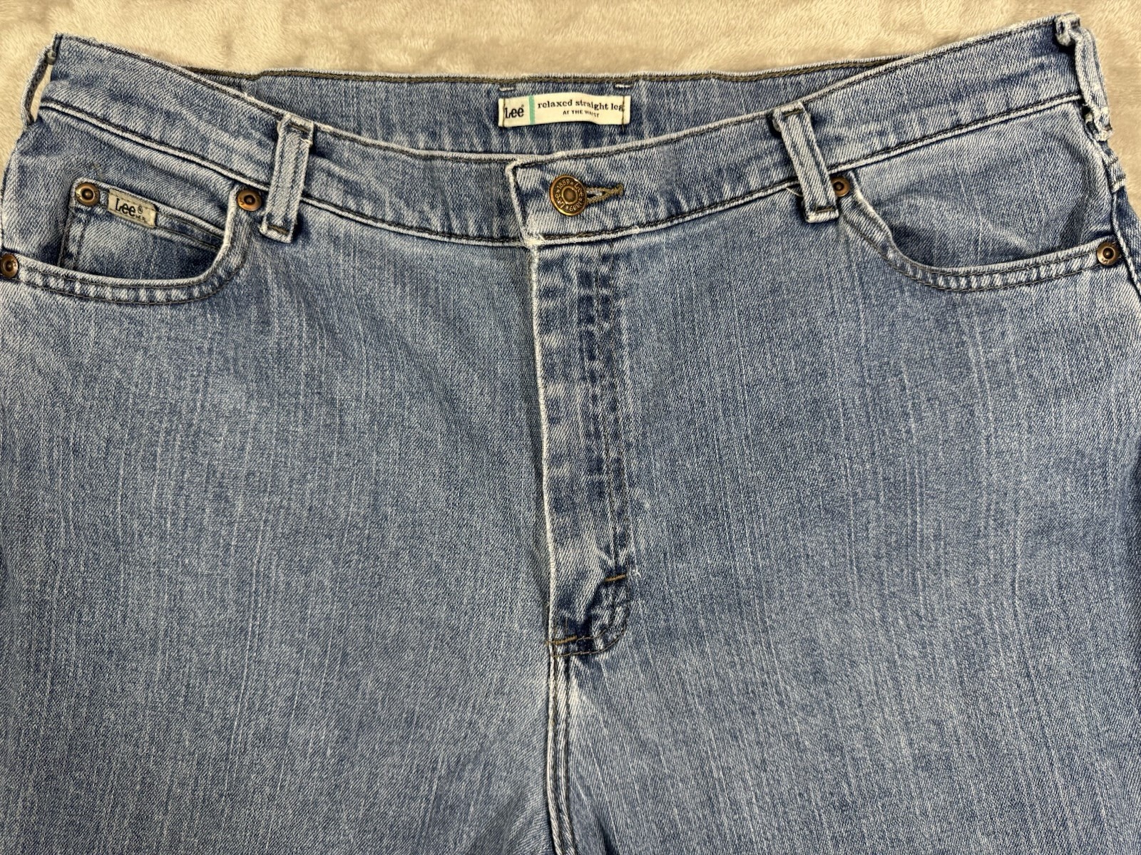 Lee Womens Jeans 16 Short Relaxed Straight Leg High Rise Stretch Light Wash