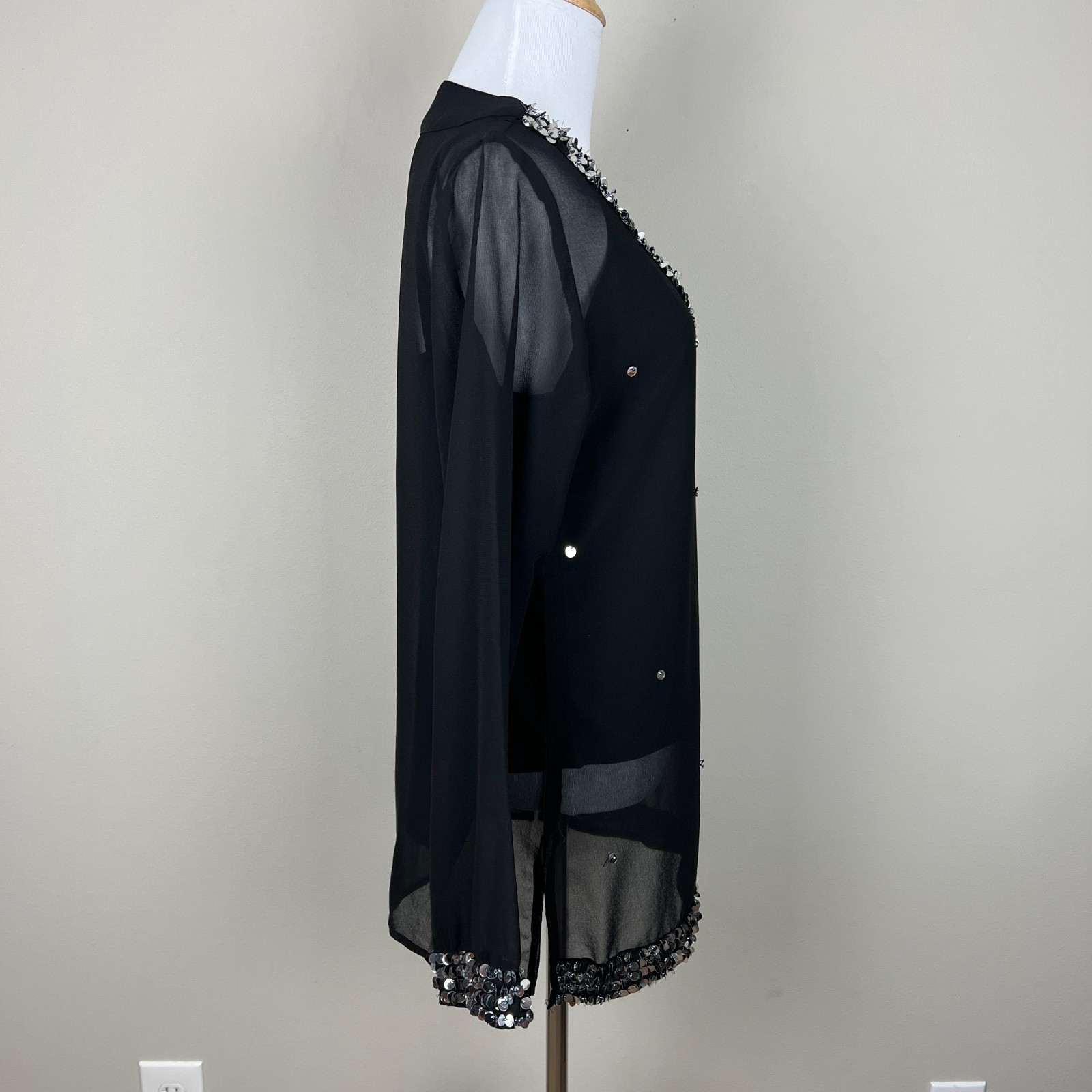 Cervelle Whimsigoth Tunic Top Womens Small Black Semi Sheer Sequin Trim Lined S