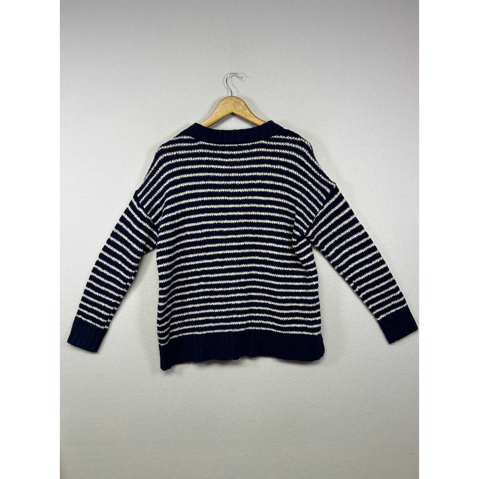 Coastal Nautical American Eagle Womens S Navy White Striped Henley Knit Sweater