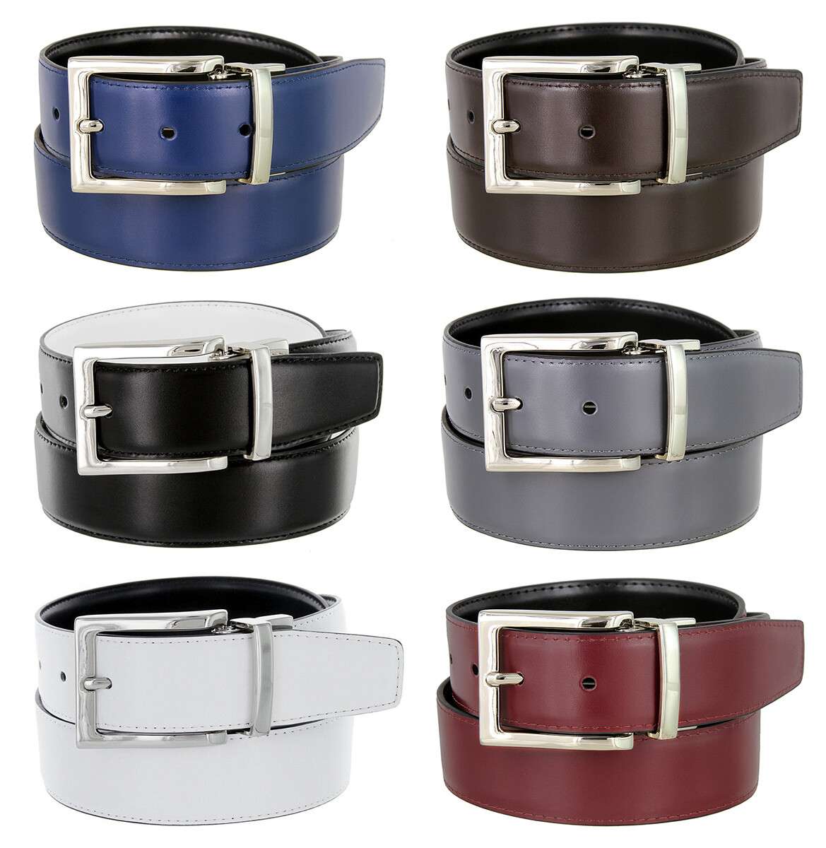 Reversible Belt Men’s Belt Genuine Leather Silver Rotated Buckle 1-3/8″ wide