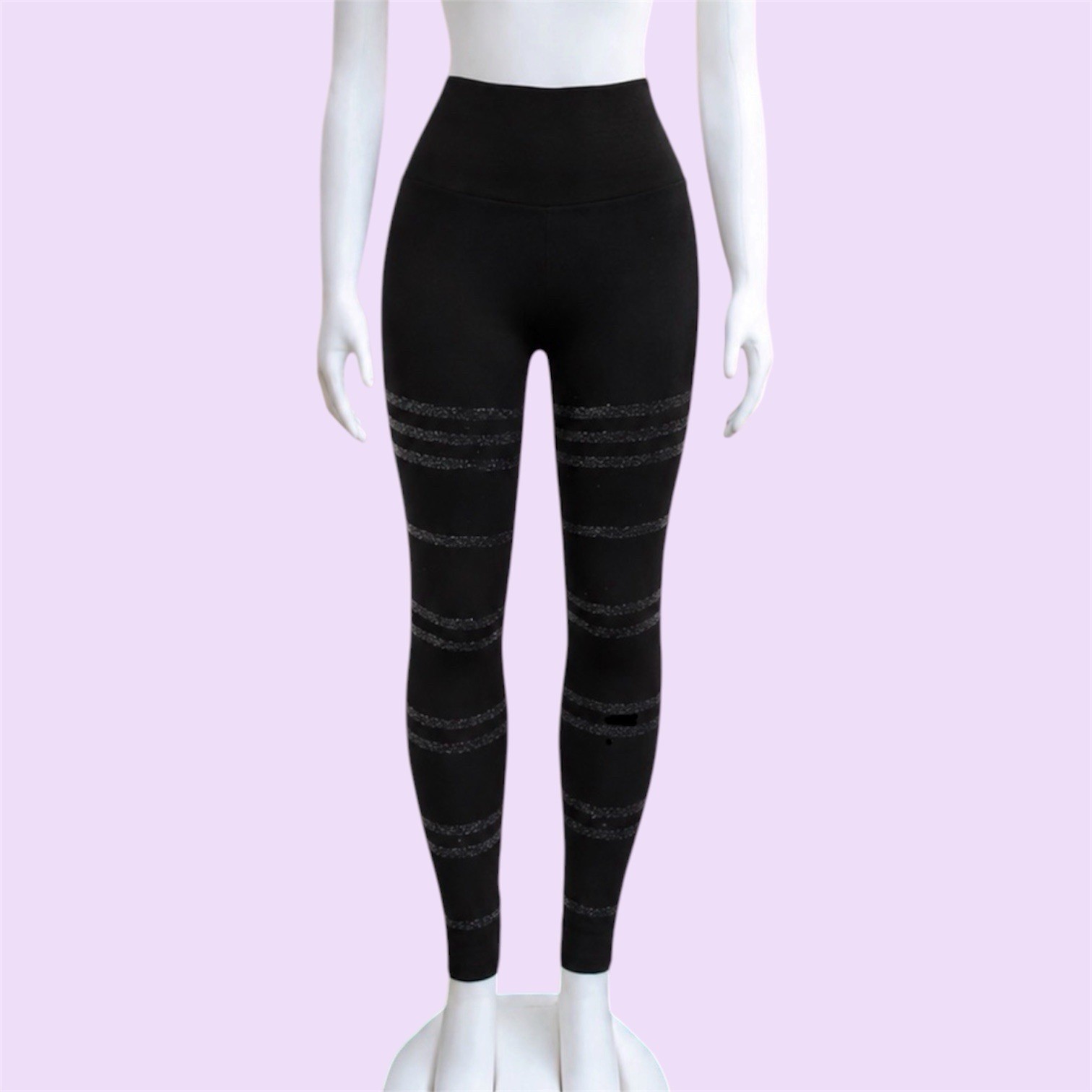 H&M Athleisure Black Striped glittery footless tights size XS