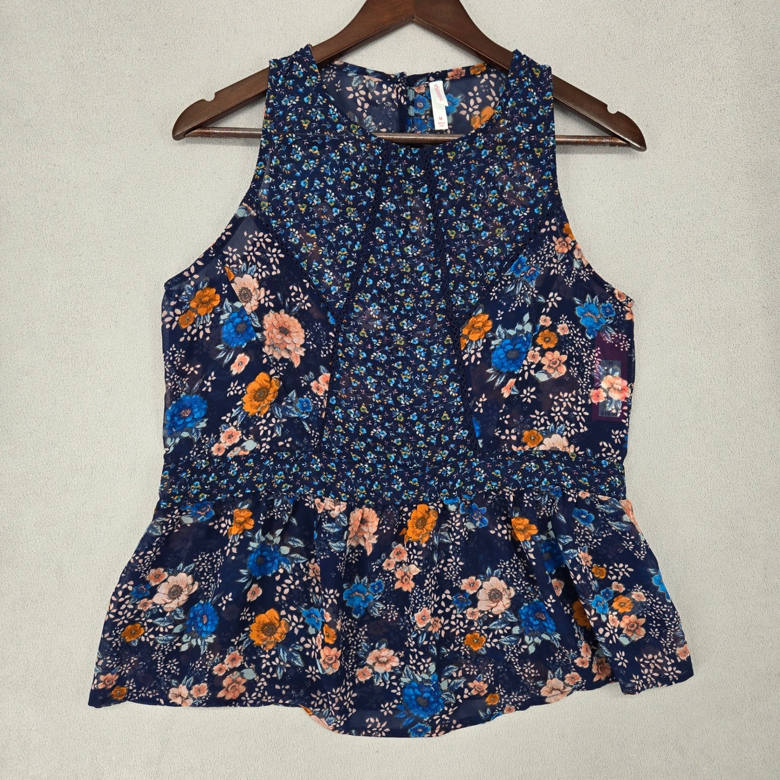 Xhilaration NWT Medium Floral Peplum Tank Top Womens Boho Navy Blue Sleeveless