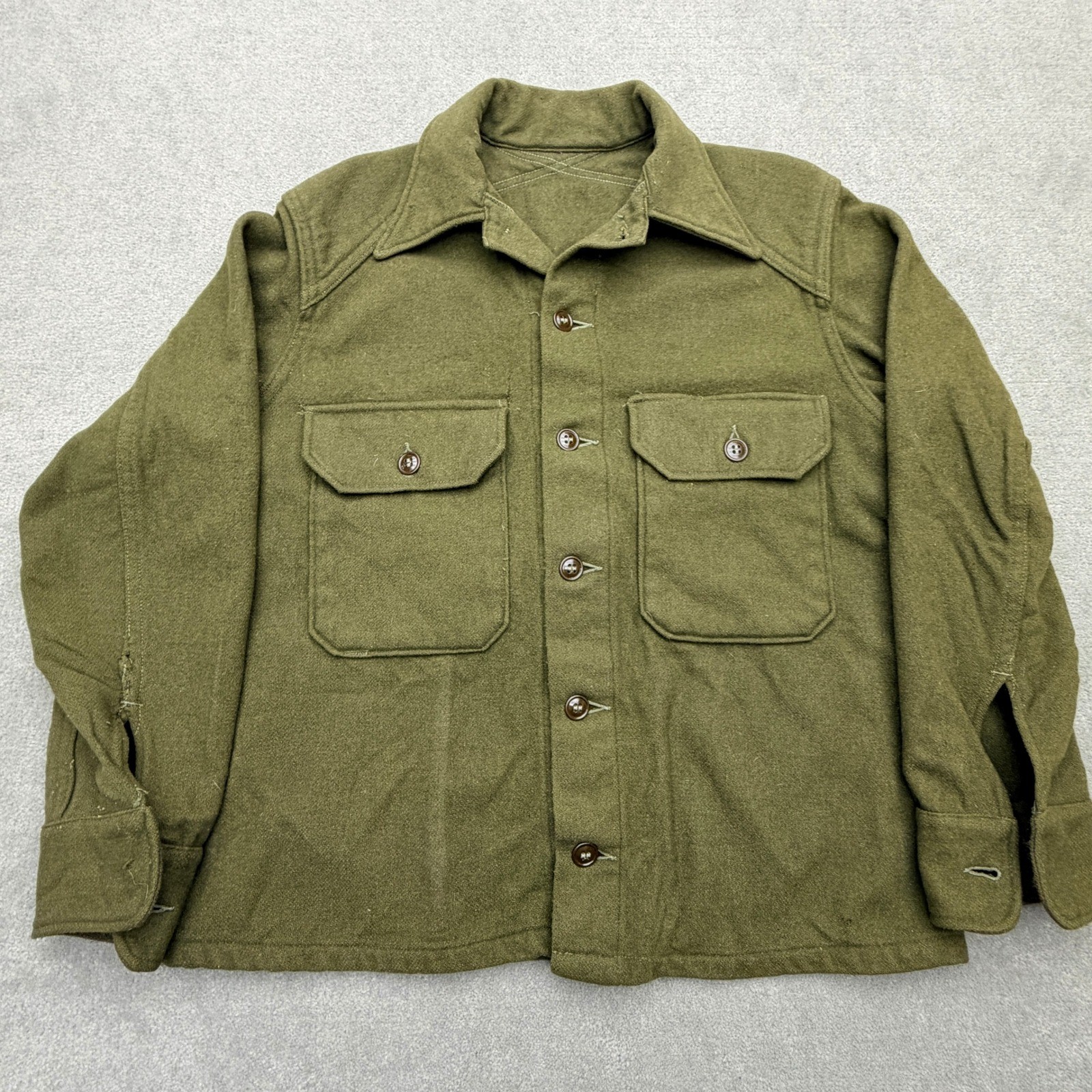 Vtg 1950s M51 Wool Field Shirt Mens Med Korean War US Army OG 108 Olive Green