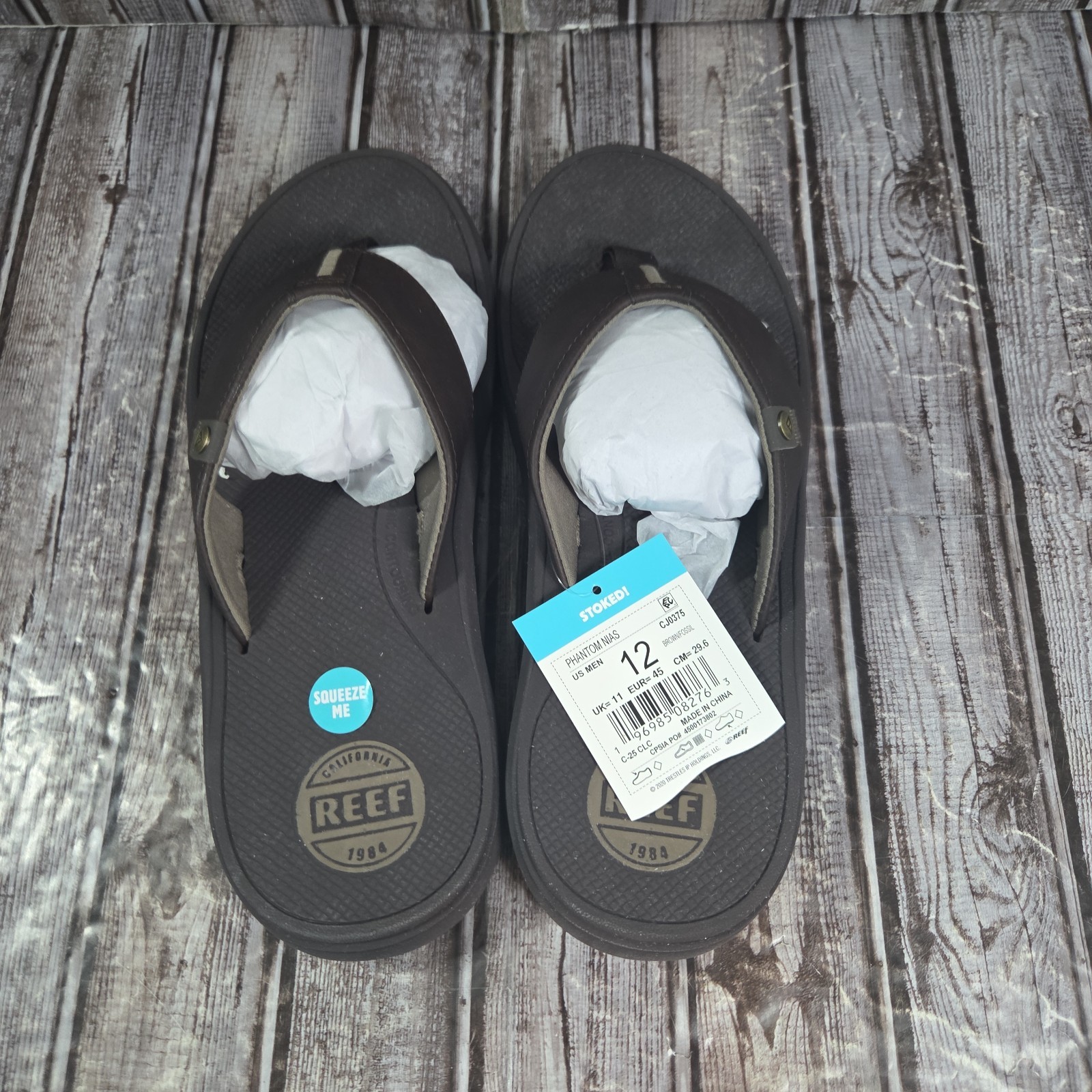 REEF Men’s Phantom Nias Beach Flip Flop Sandals Brown Supported Footbed Size 12