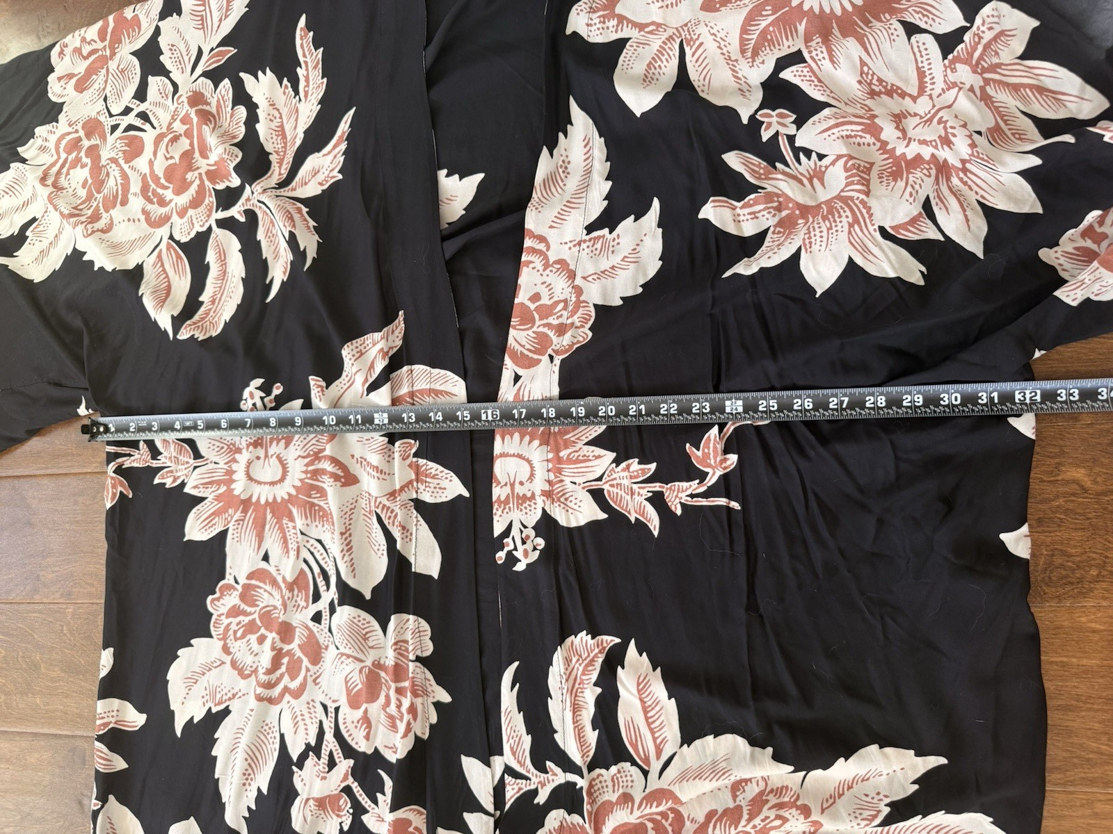 By Anthropologie Long Sleeve Duster Kimono Black+Pink Tropical Flower SZ 2X READ