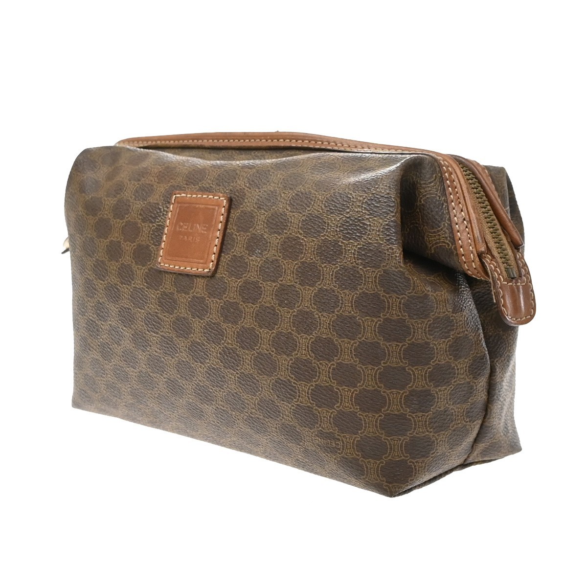 CELINE Logo Macadam Pattern Pouch PVC Leather Brown GHW Italy 01MA729