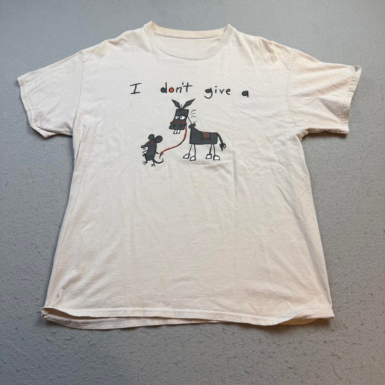 Funny I Don’t Give A Donkey Mouse Graphic T-Shirt Cream Short Sleeve