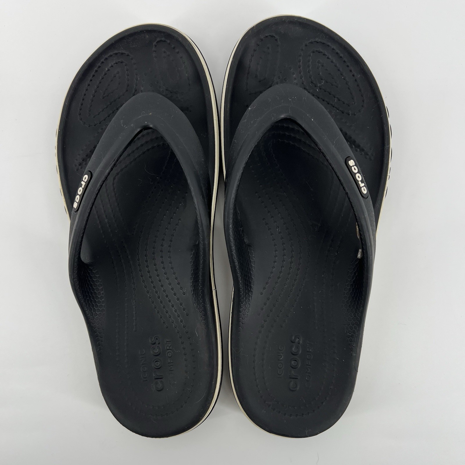 Crocs Bayaband Flip Flops Black White Unisex M4/W6 Preowned