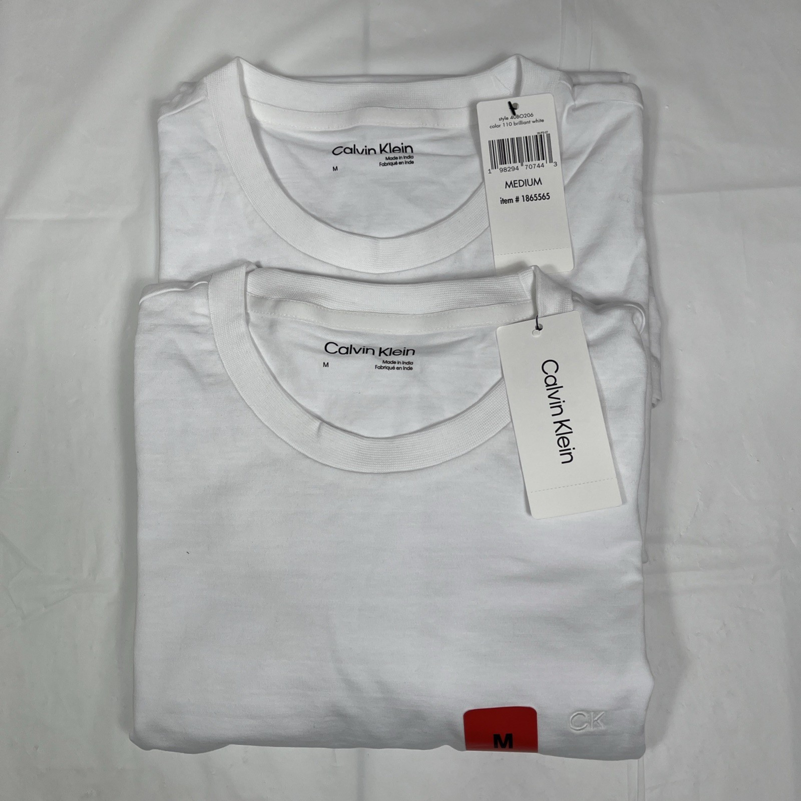 2 Pack Calvin Klein Crew Neck Tees, 100% Cotton, Brilliant White, Men’s Med, NEW