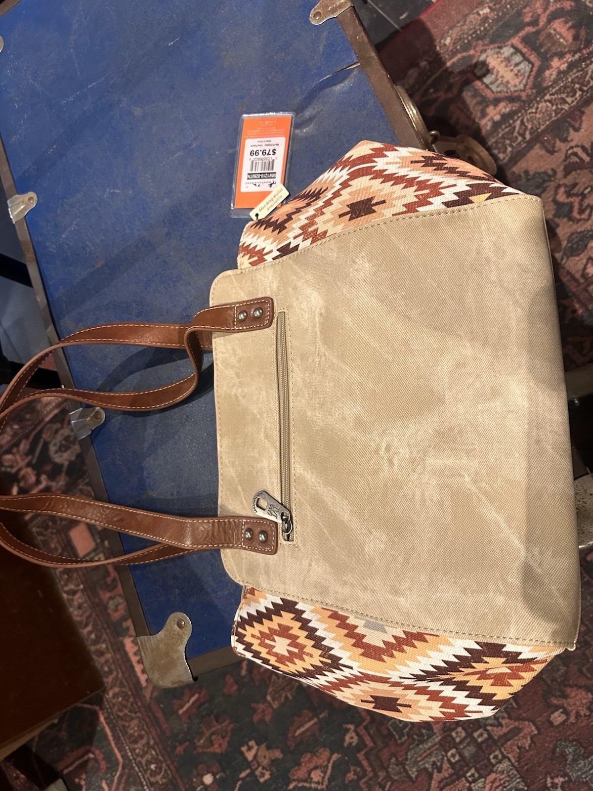 Montana West Western Aztec Geometric Tote Bag Zip Top Studded Pockets