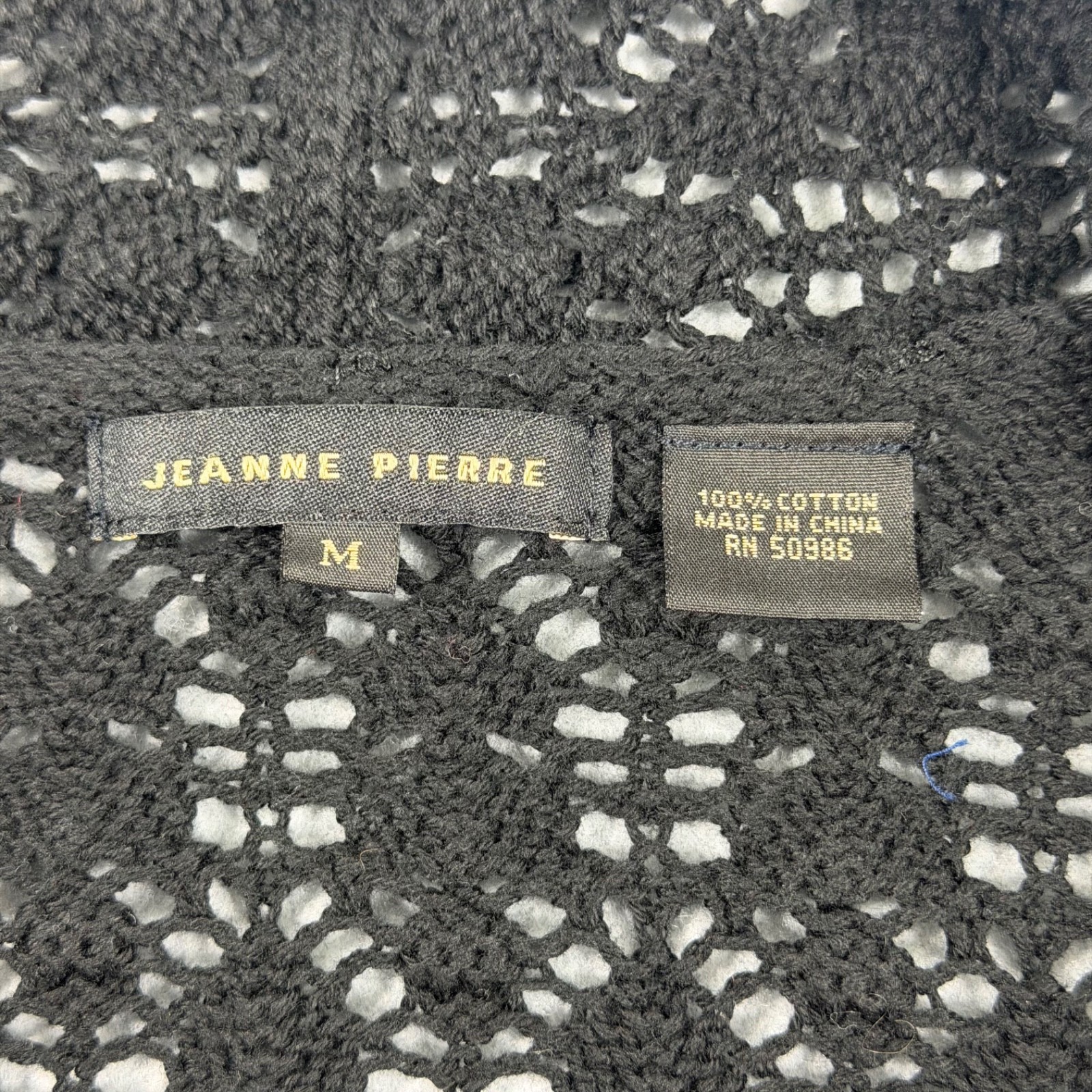 Jeanne Pierre Women’s Black Crochet Cardigan Size M Bell Sleeve Open Front