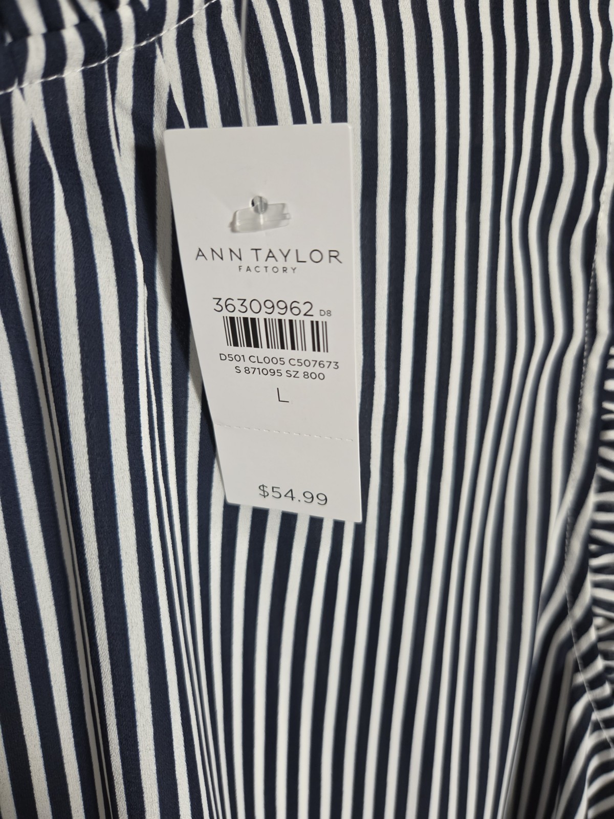 Ann Taylor Factory Black/White Striped Sleeveless Ruffle High Neck Blouse L