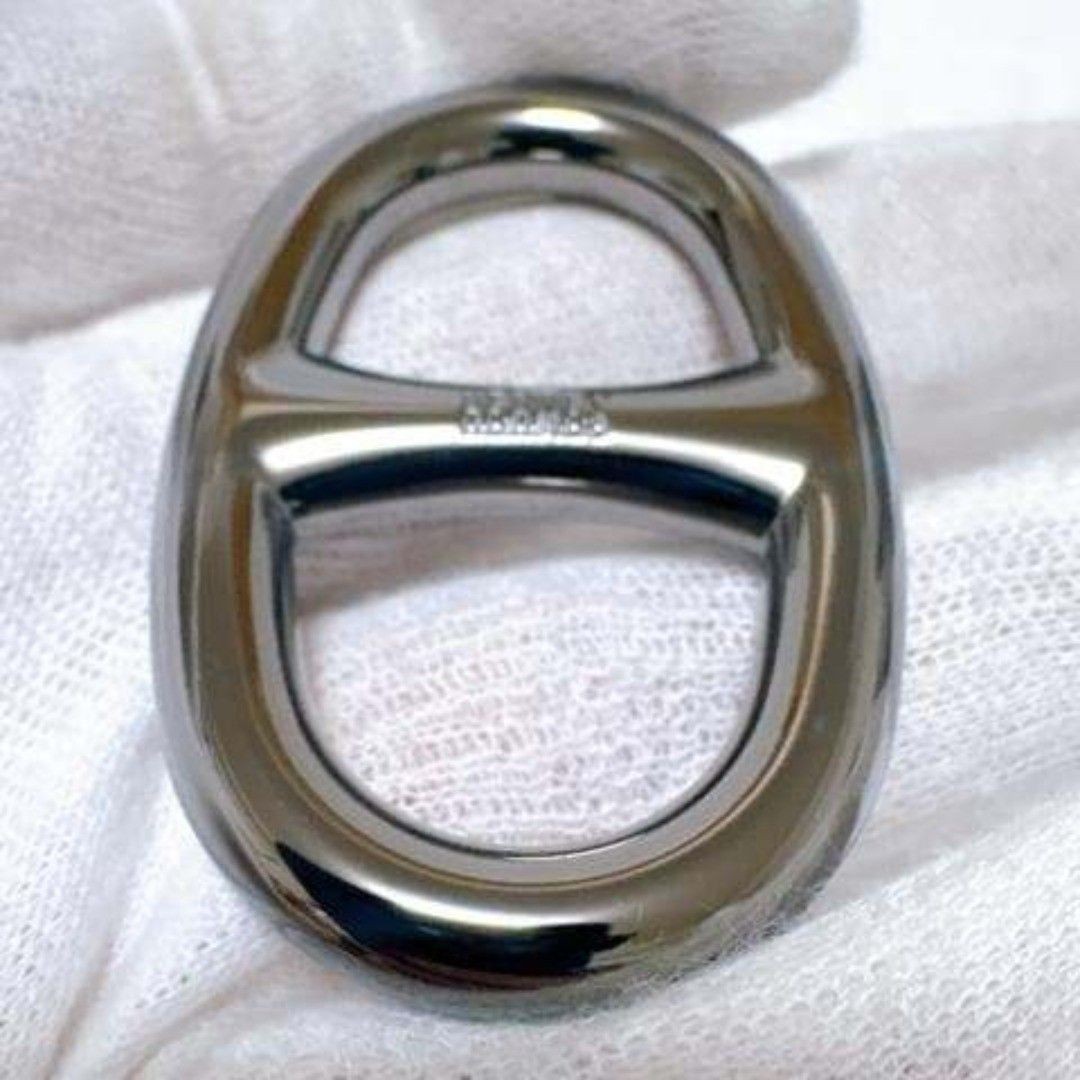 HERMES Sheen d’Ancre Scarf Ring Silver Jewelry Accessory 5.5cm x 3.6cm x 0.8cm