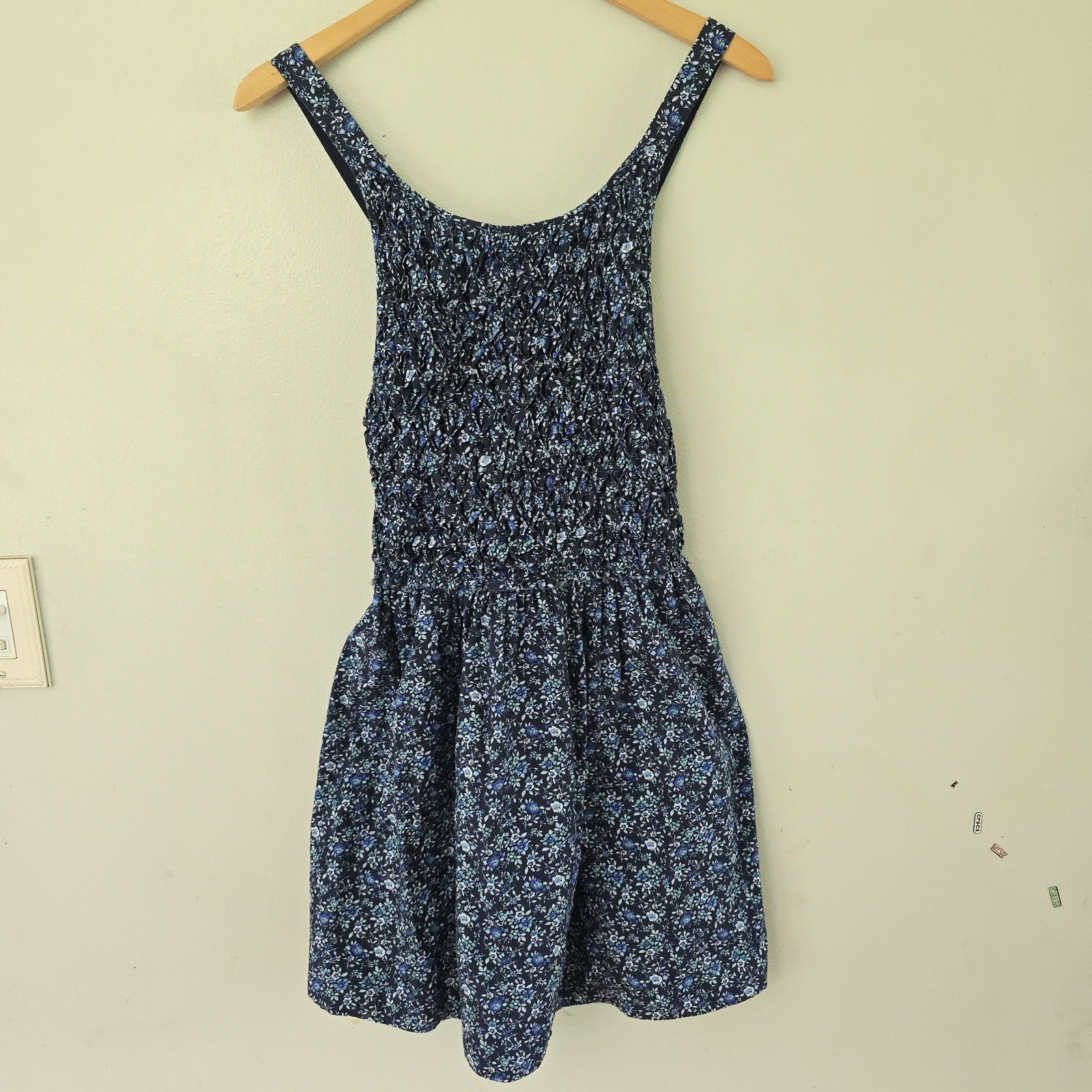 Free People Petunia Mini Dress Cross Back Smocked Blue Ditzy Floral Size S
