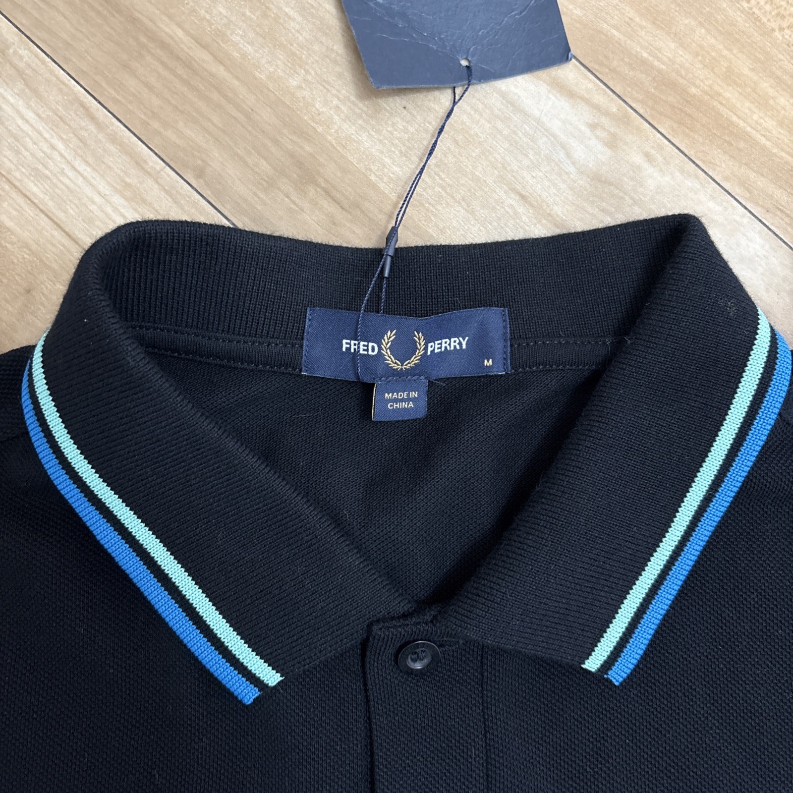 Fred Perry Twin Tipped Polo Shirt Mens Medium Black Blue M3600 Mod 60s Ska BNWT