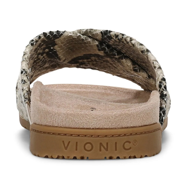 Vionic’s Etna Slide Sandal, Cream Snake Print Leather