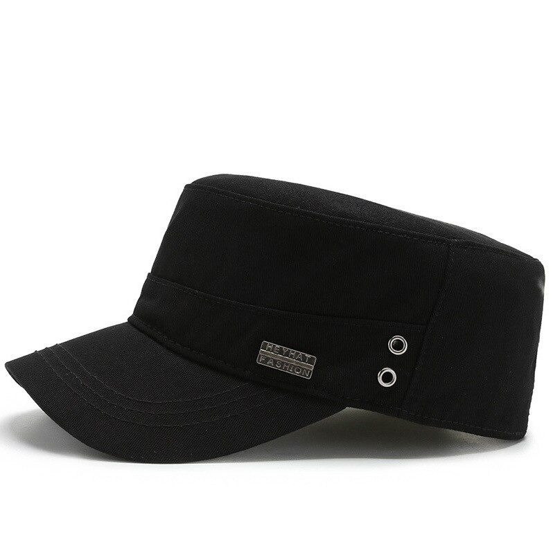 Black – Army, Military Flat Cadet Top Hat, Cotton Military Washed Adjustable Cap
