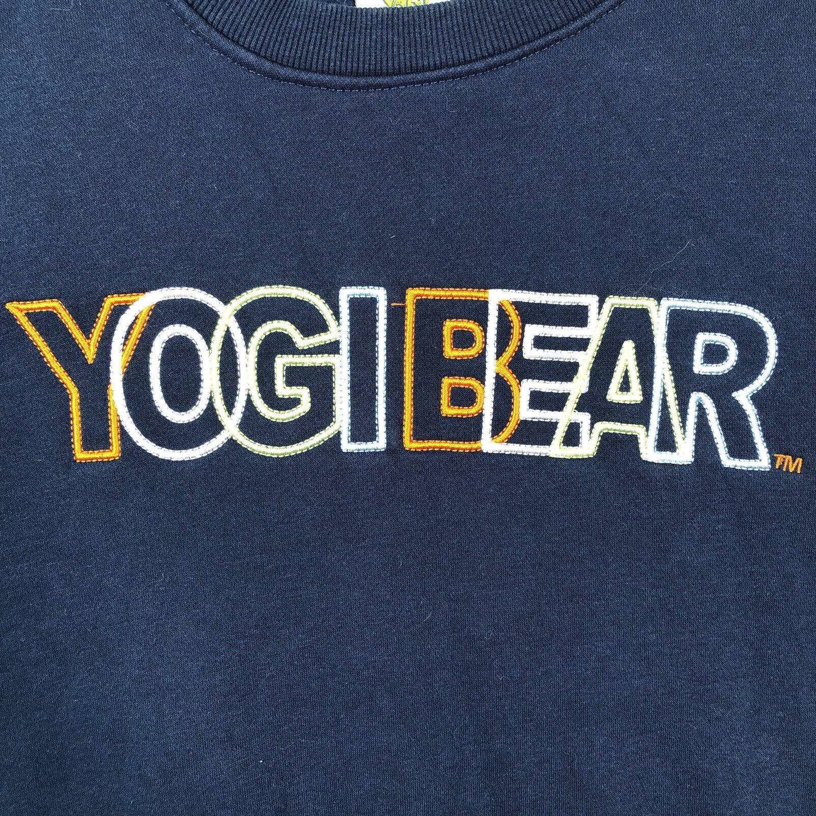 Yogi Bear Sweatshirt Mens L Blue Yogi Bear Graphic Embroidered Fleece Pullover