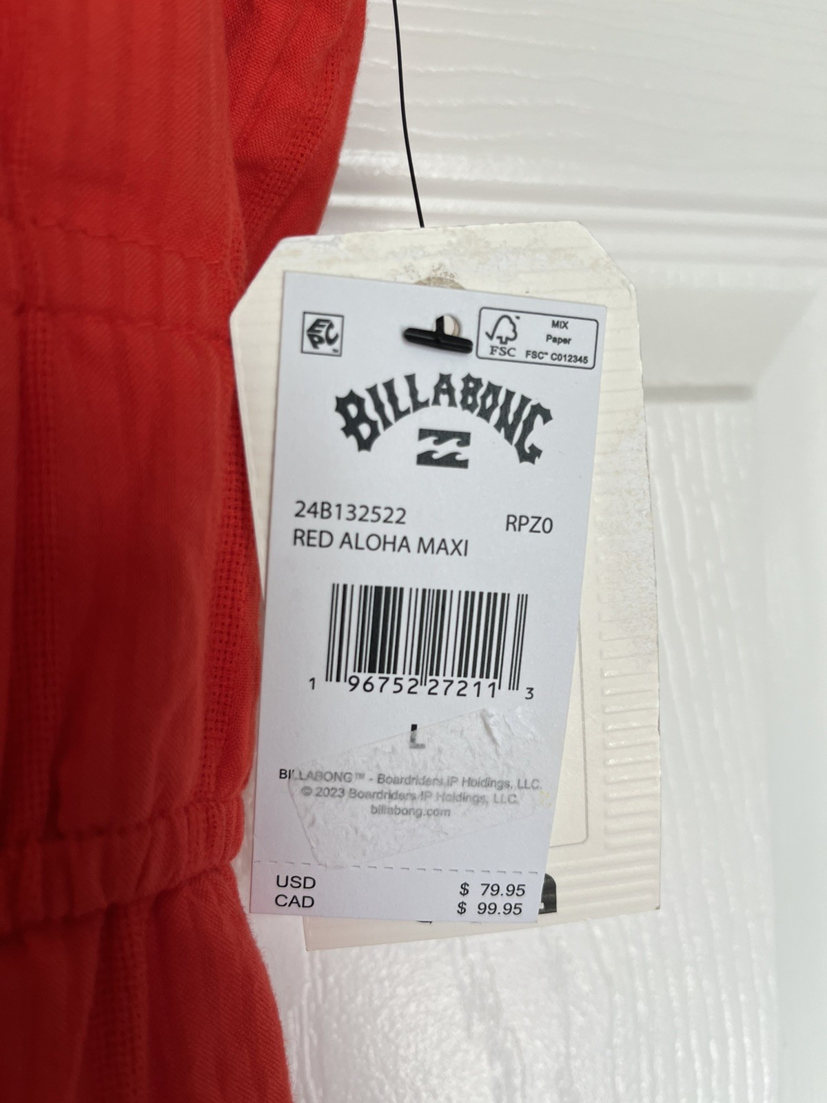 Billabong Red Aloha Maxi Dress Boho Gauze Lined Spaghetti Strap Large