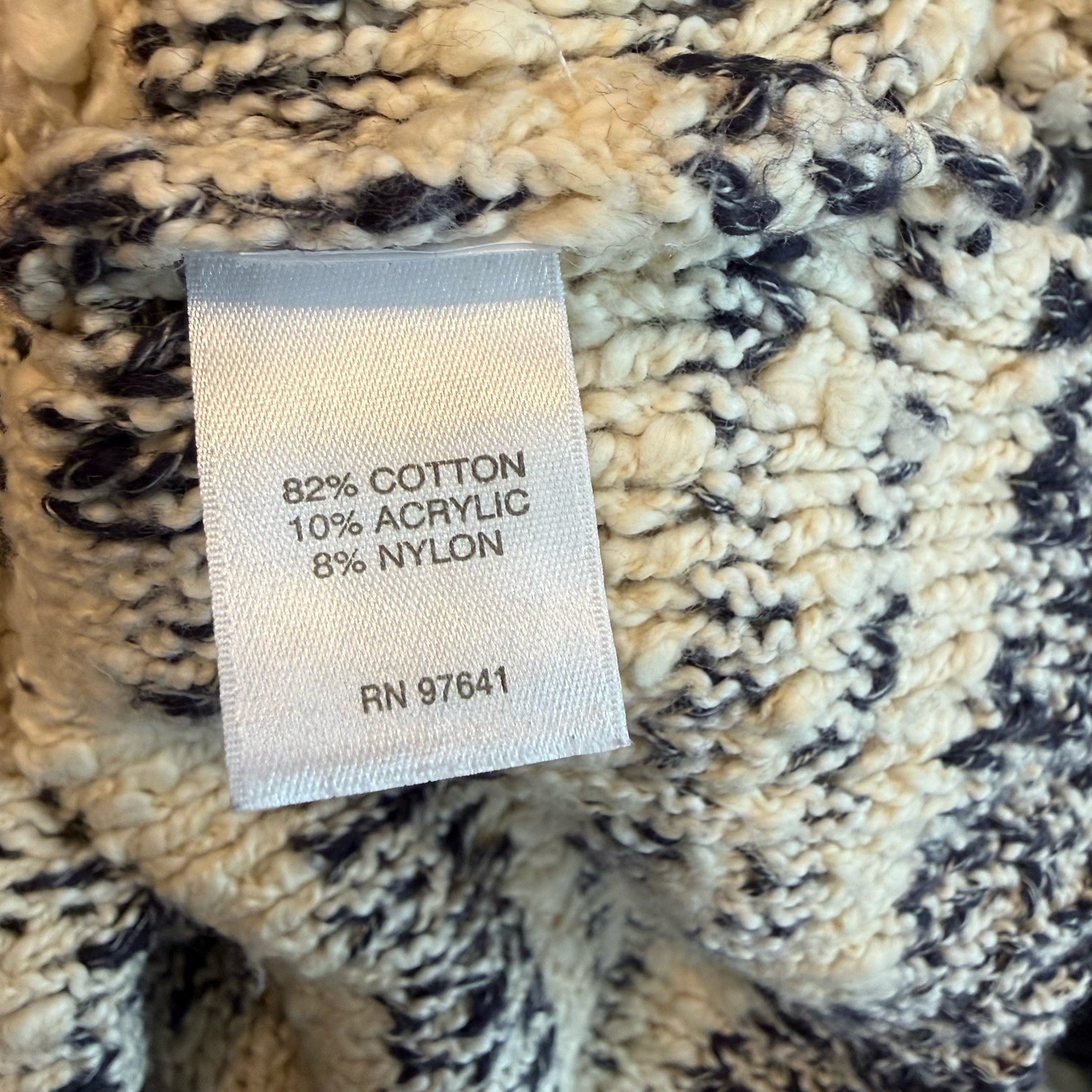 J Jill Chunky Knit Sweater Women’s XL Cream Navy Long Sleeve Stretch Soft Warm