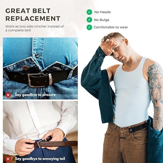 No Buckle Belts for Men Side Belt without Buckle Elastic Stretch Adjustable I…