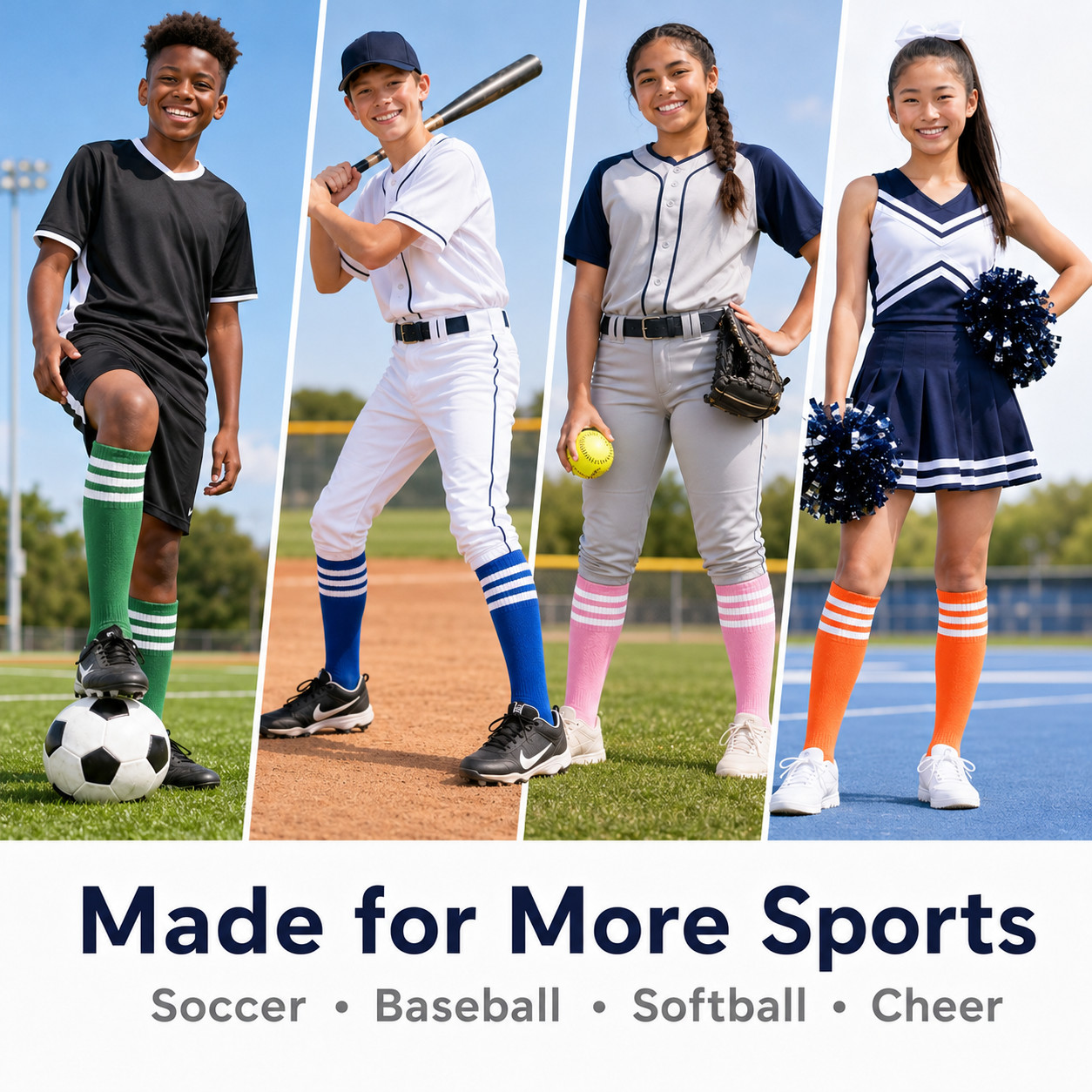 COUVER Youth Knee High Tube Socks – Kids Triple Stripe Athletic Sports Socks