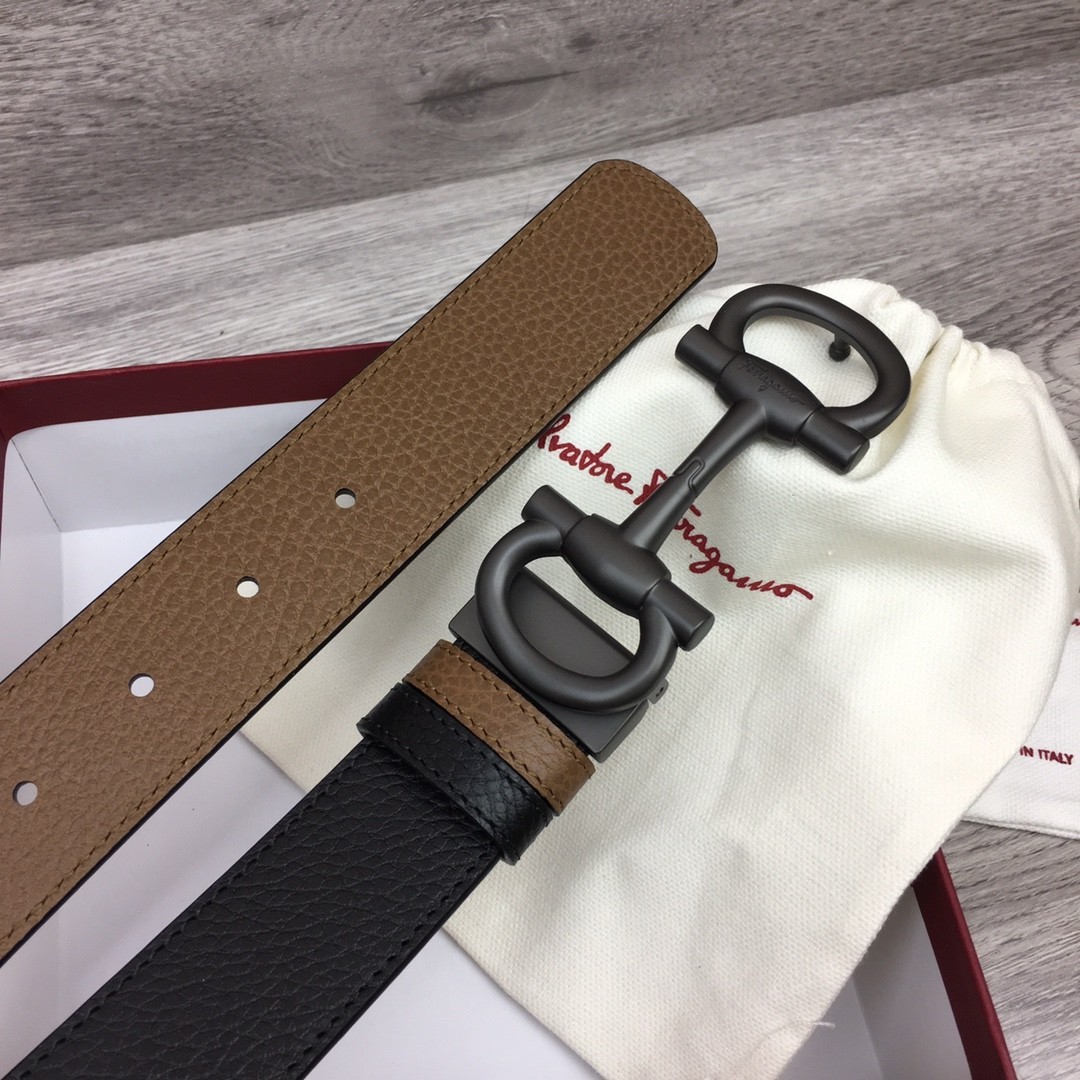 Authentic Ferragamo Belt width 3.5cm/1.37inch Black/Brown Reversible