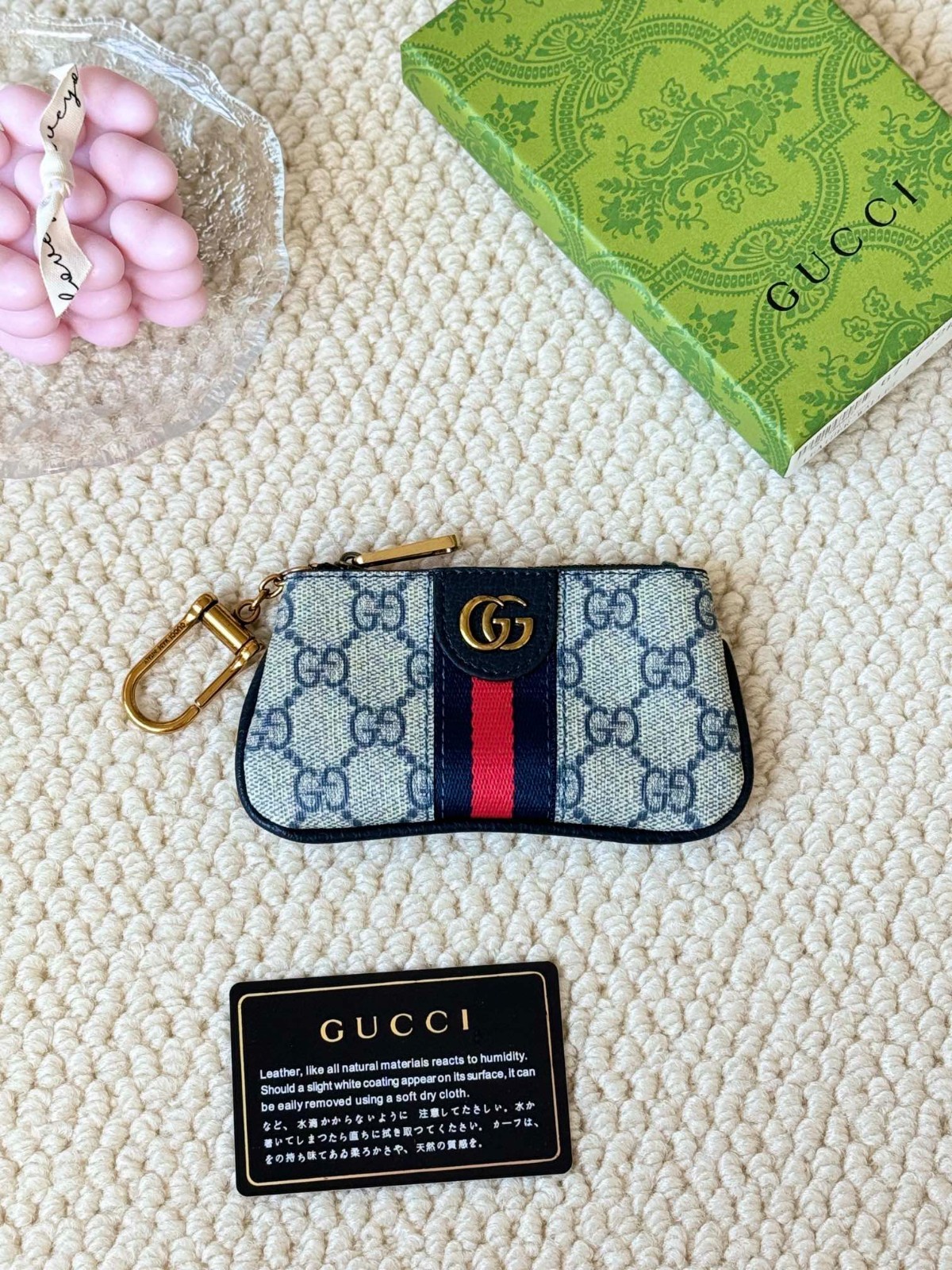 GG Blue Supreme Canvas Web Ophidia Key Pouch