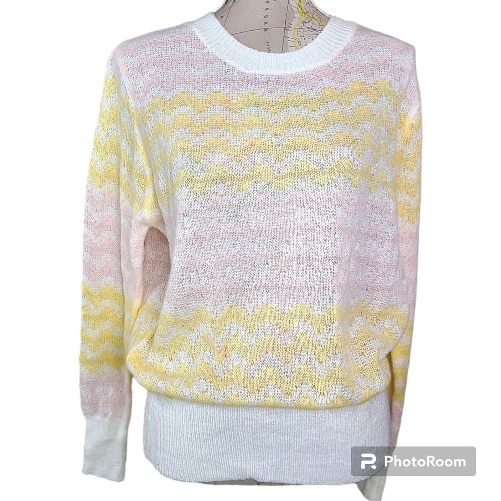 FRNCH Paris Ninette Size Medium Cream Pastel Wavy Stripe Lightweight Sweater NWT