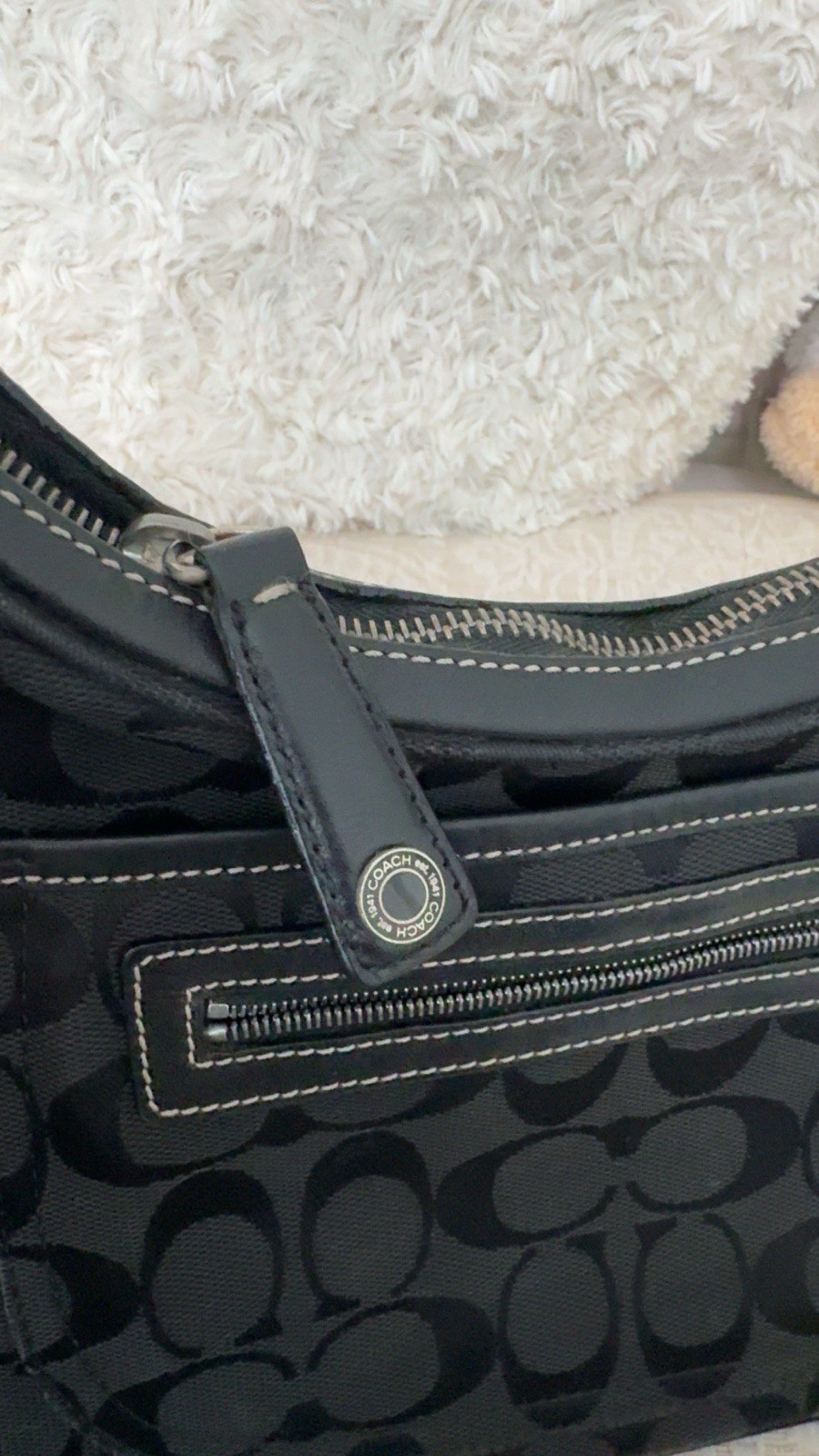 Coach Signature Black Crescent Shoulder Bag Silver Hardware