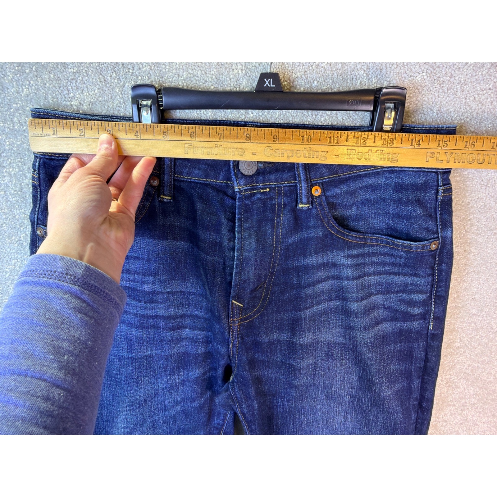 American Eagle Athletic Fit Jeans Mens 30×32 (Meas 32×30) Dark Wash Airflex