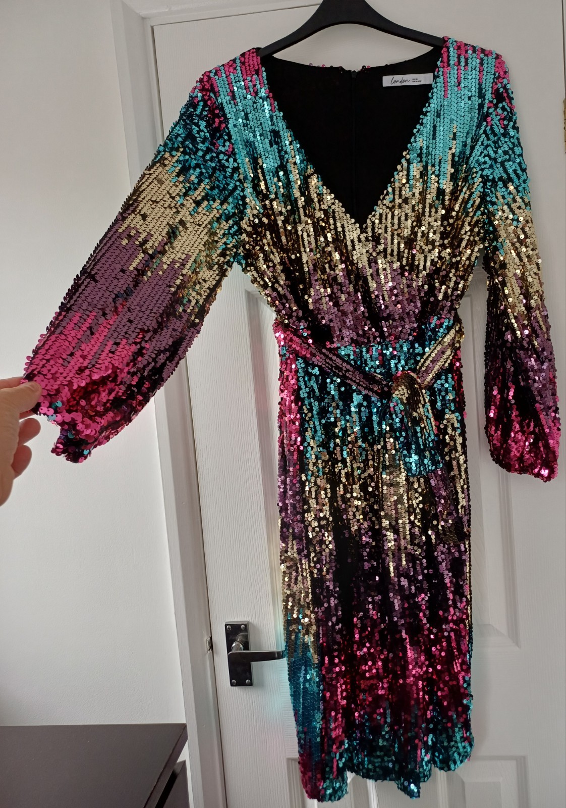 YOURS LONDON sz 20 ombre Sequin Dress JEWEL Shades Cocktail Party Cruise New £65