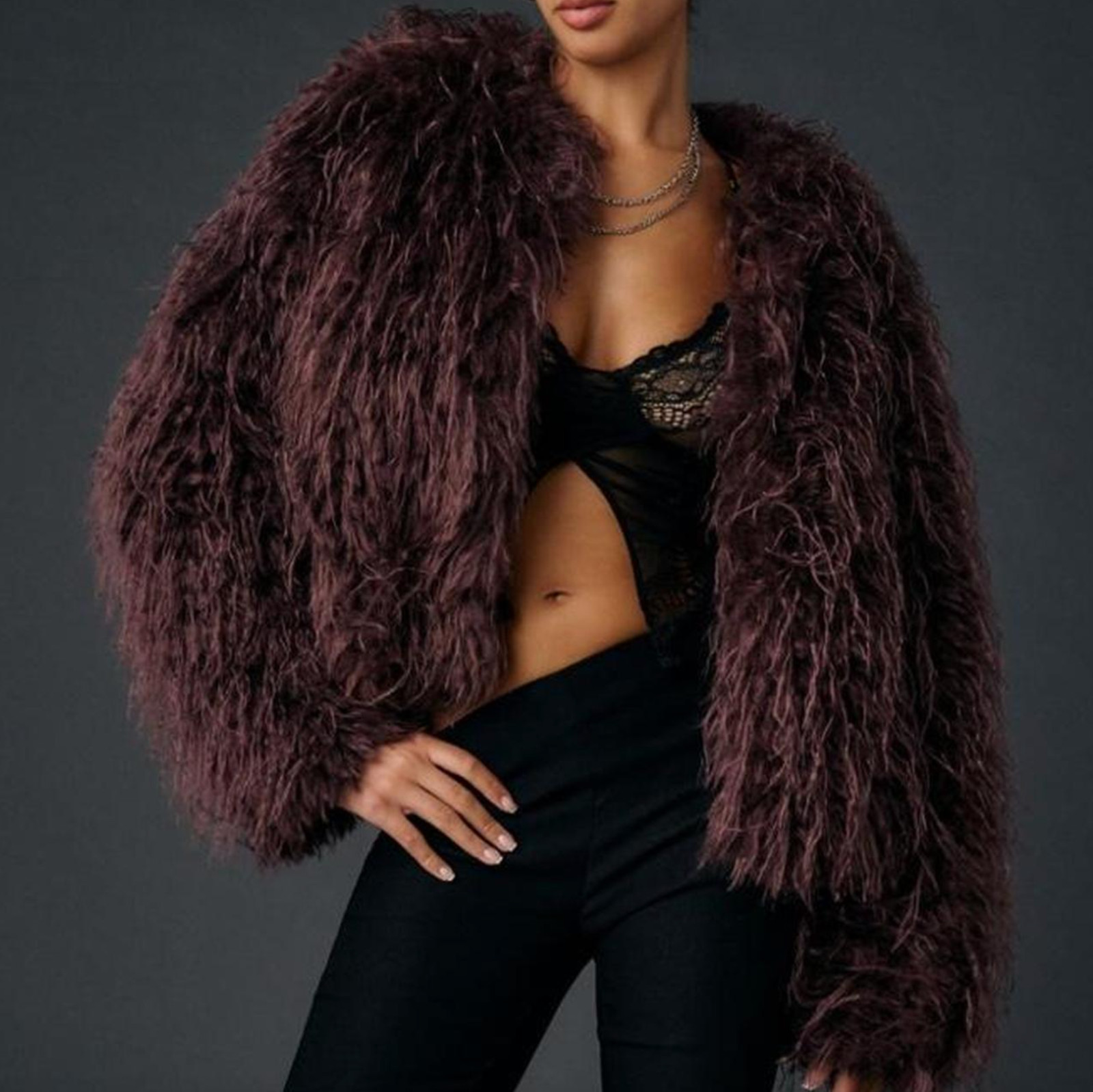 Kimchi Blue Fuzzy Faux Fur Purple Jacket Large Urban Outfitters
