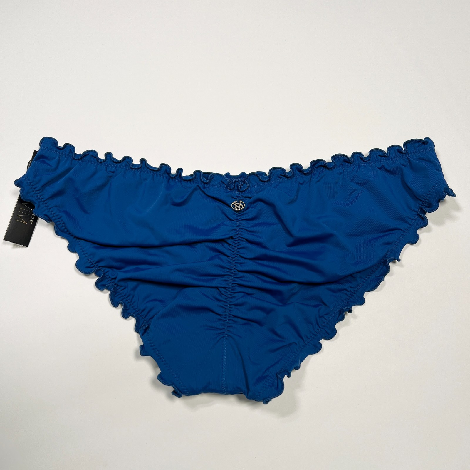 Victoria Secret Large L Bikini Bottom Ruffle Cheeky Ruched Back Sapphire Blue