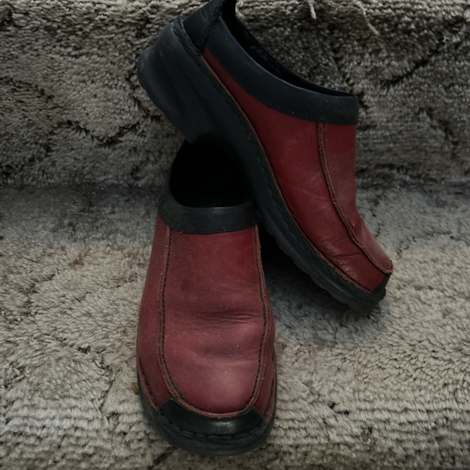 Josef Seibel Red Black moc toe Leather Clogs Mules 7.5 / 38 cosplay emo goth