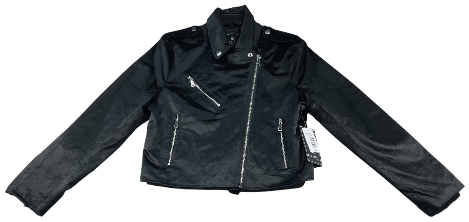Bagatelle Faux Suede Biker Jacket Womens size Large Black Zipper Accents New