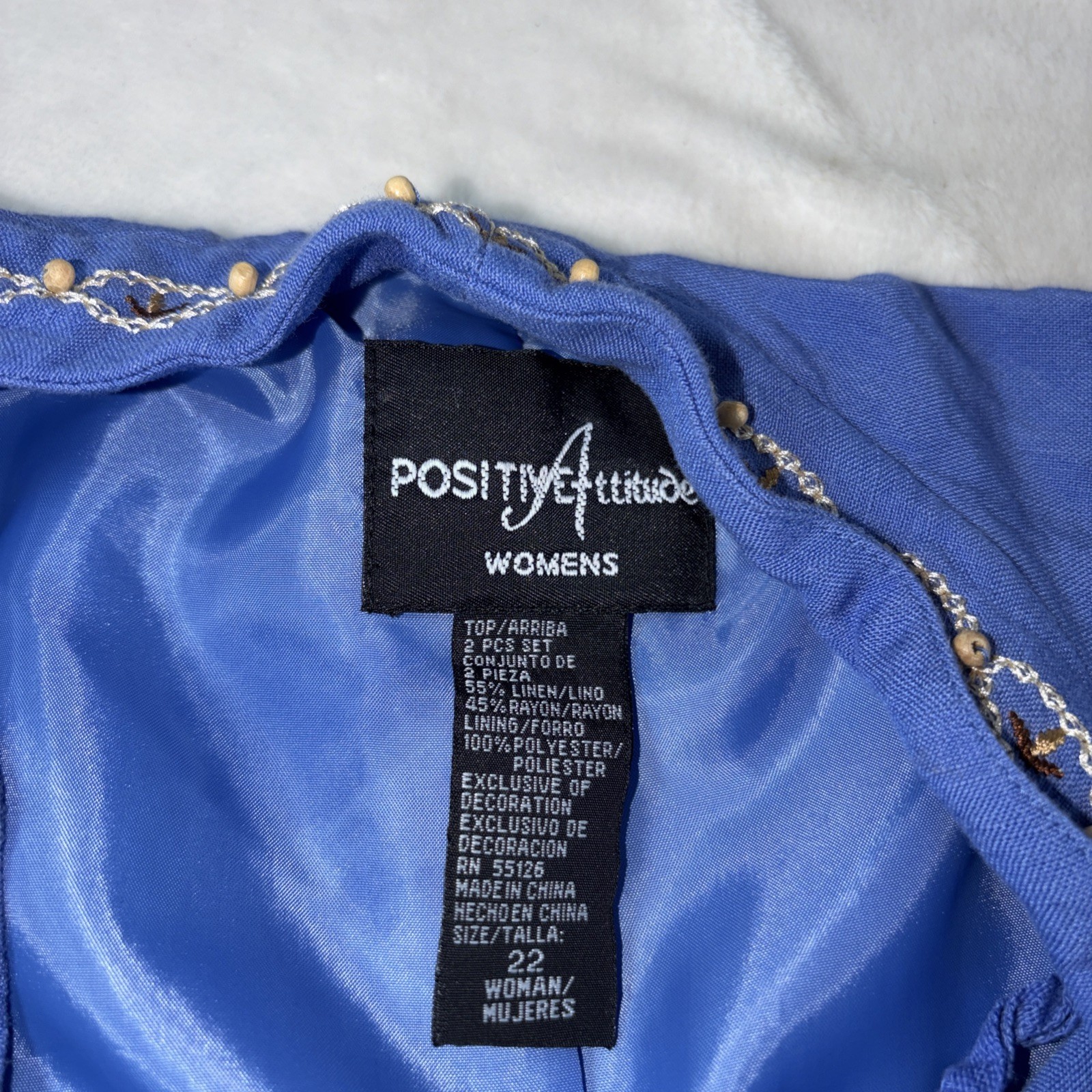 Positive Attitude Womens jacket Size 22 Linen Blend Chain Embroidery Career EUC