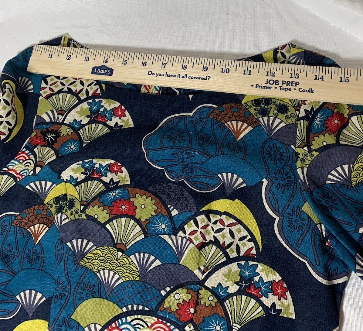 HANDMADE UKIYOE STYLE NAVY BLUE COTTON LINEN FABRIC WITH COLORFUL FAN PATTERN