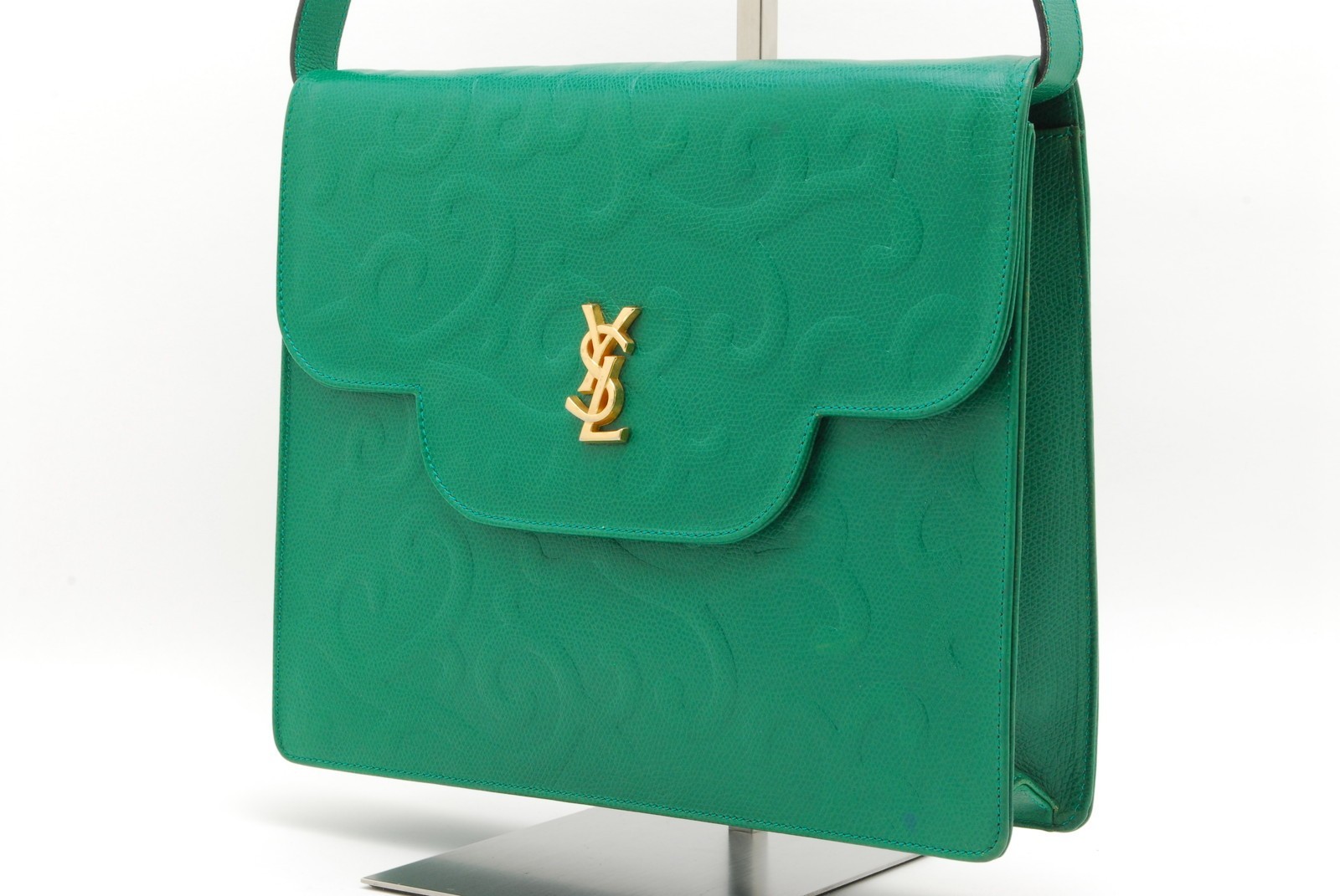 Read‼ Yves Saint Laurent Shoulder Bag Arabesque Leather Green YSL