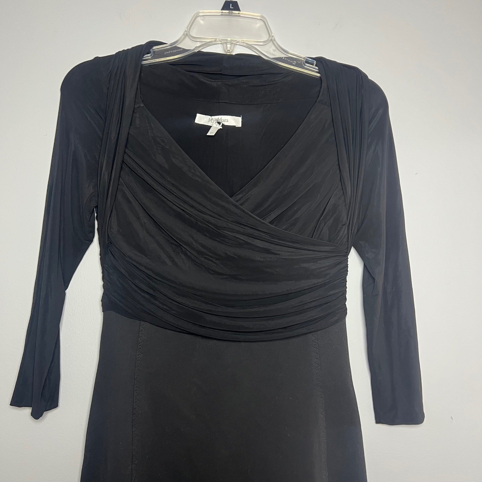 Max Mara Black Ruched Sheath Dress IT 40 US 4 3/4 Sleeve V-Neck Made in Italy