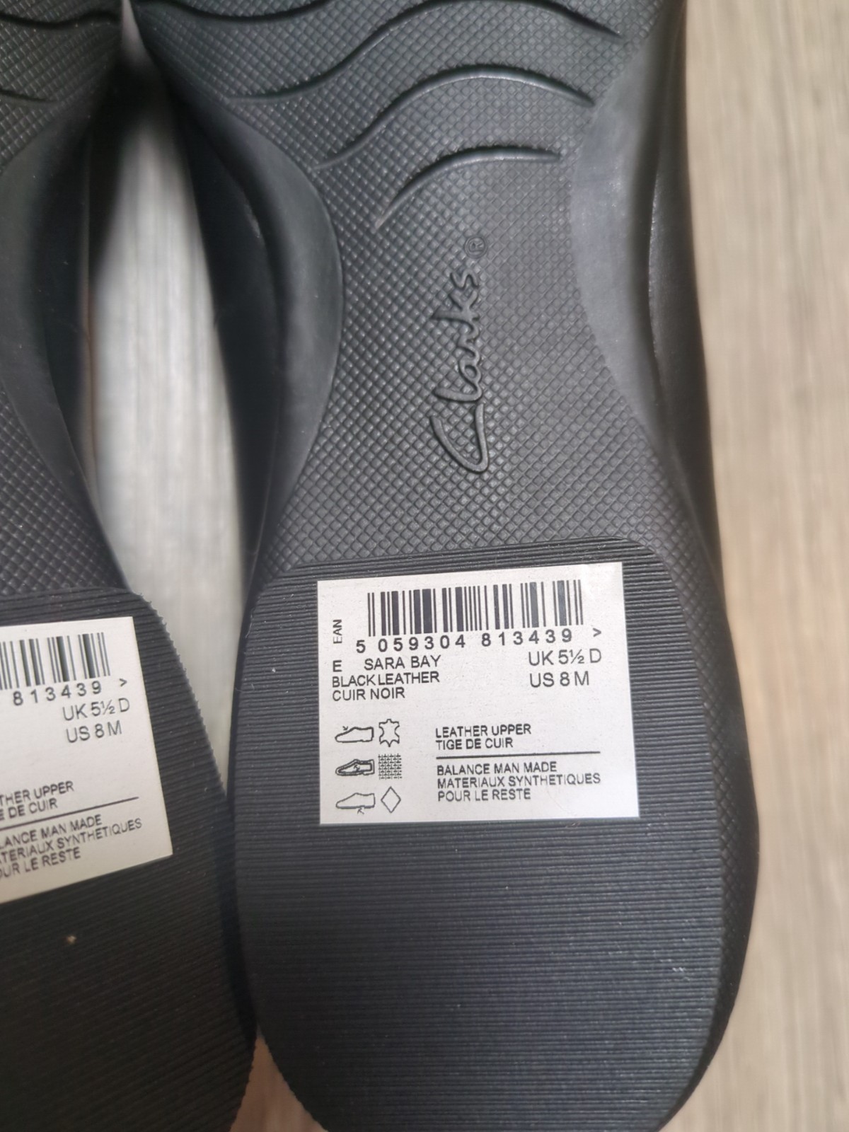 Clarks Collection Sara Bay Black Leather Ballet Flat Shoes Size 8 M New No Box