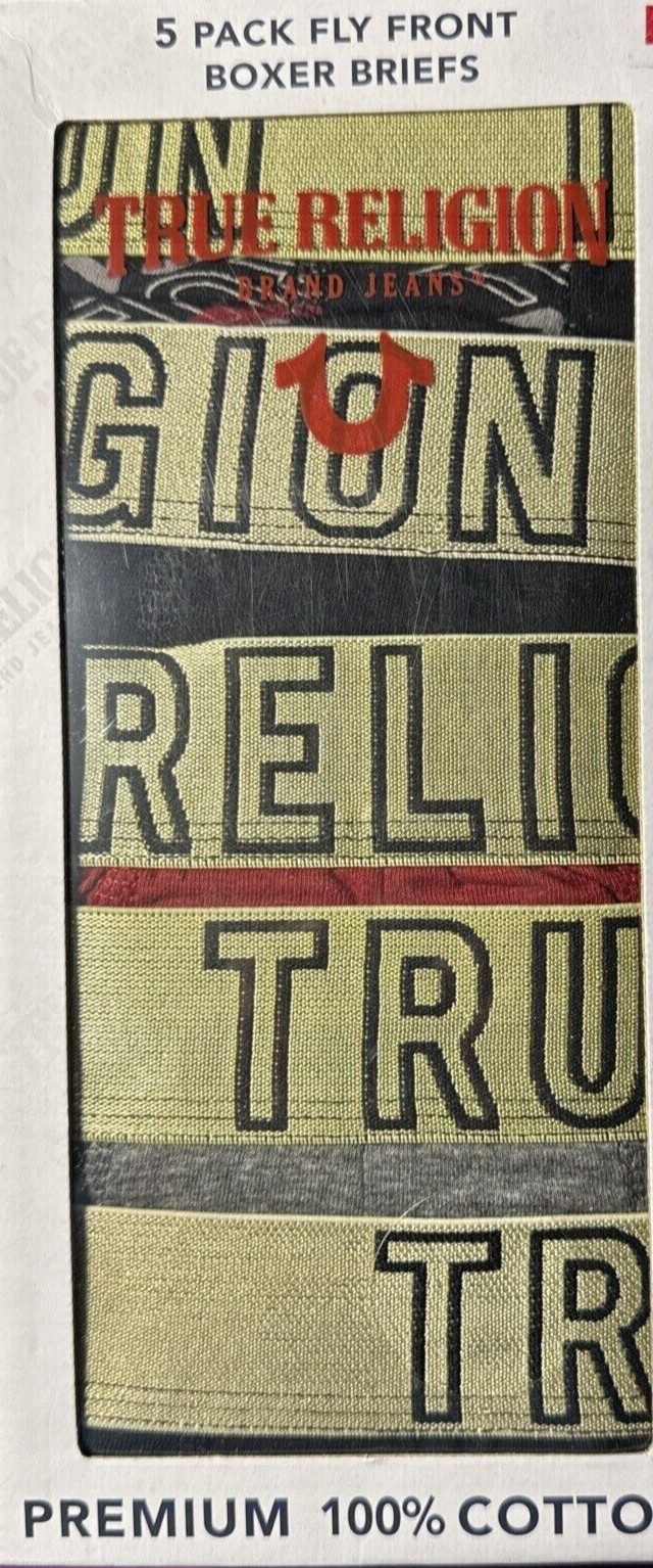 5 Pack TRUE RELIGION Men LARGE 36″-38″ COTTON FRONT FLY STRETCH Boxer Briefs $59