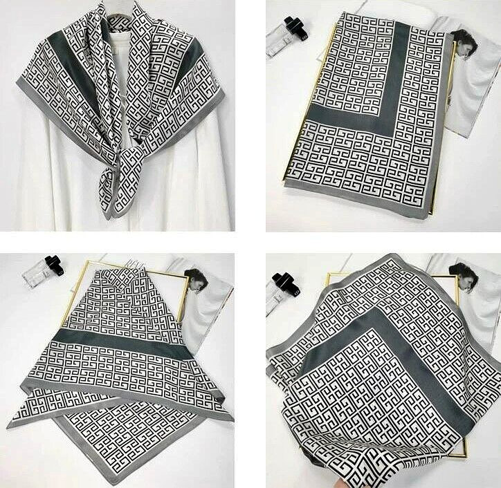 35″x35″Grey Art Letter Print Pure Mulberry Satin Silk12momme Scarf88x88cm 5-113