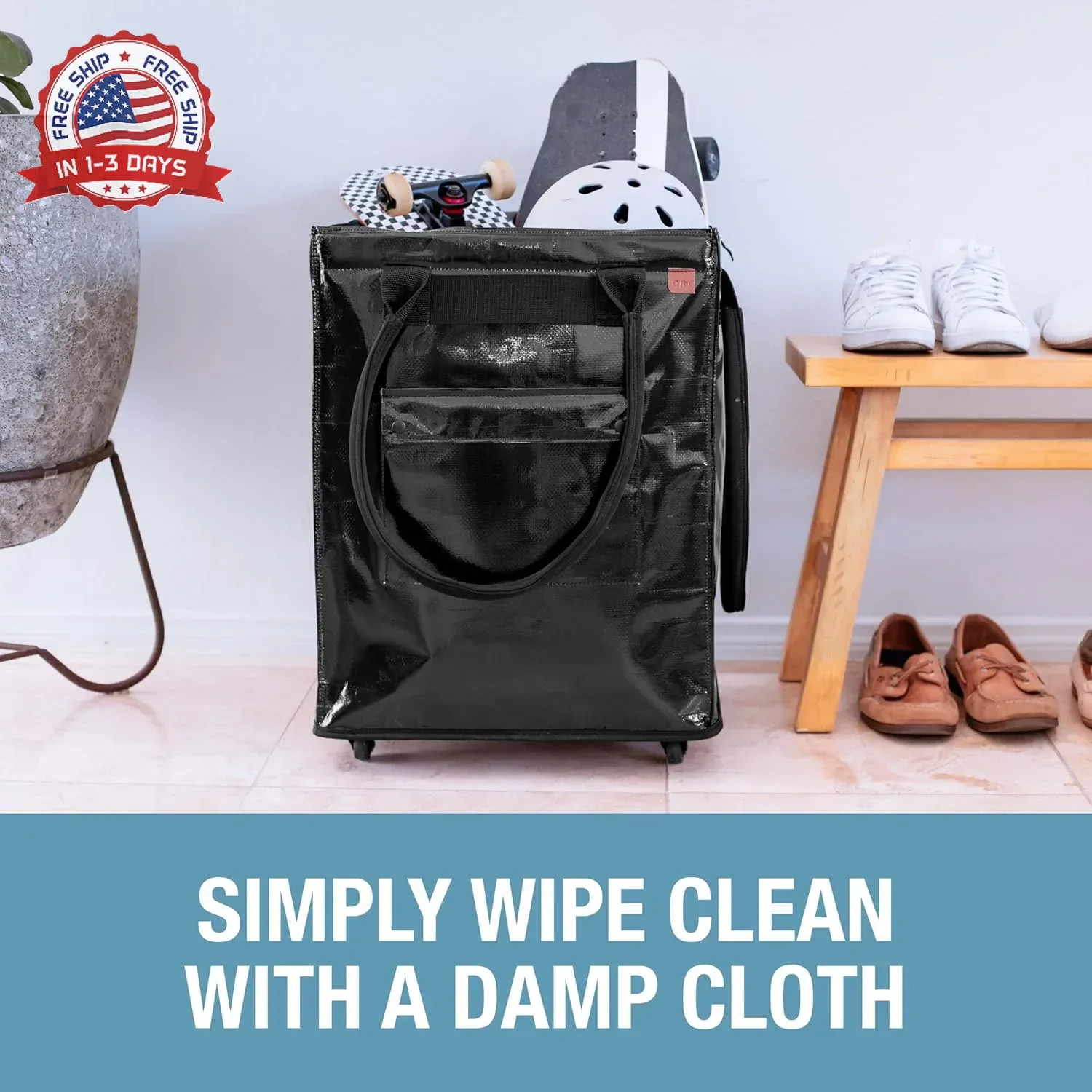90L Collapsible Rolling Tote Bag Heavy-Duty Waterproof for Groceries Laundry