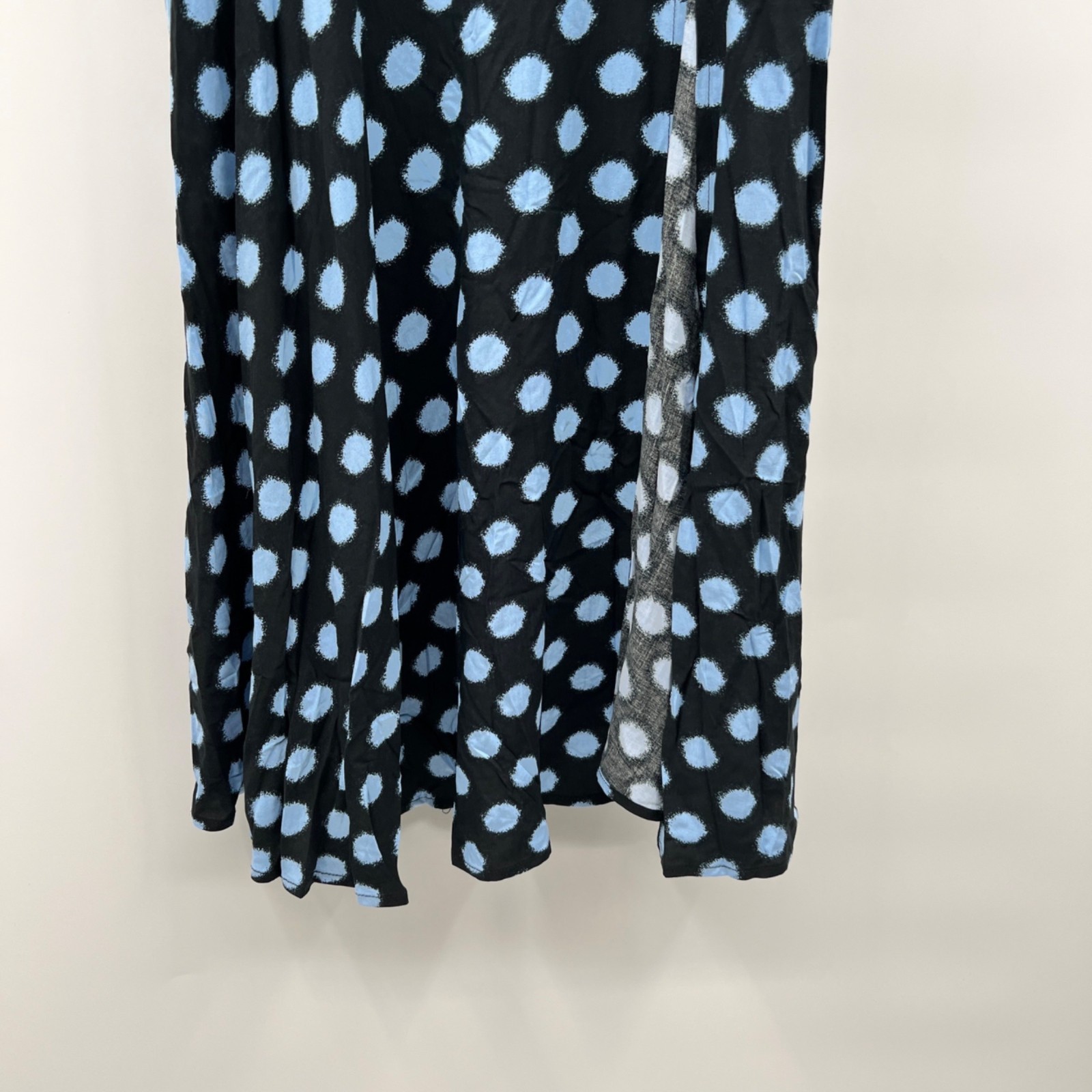 Forever 21 Polka Dot Midi Slip Dress Front Slit Black/Blue Size Medium New