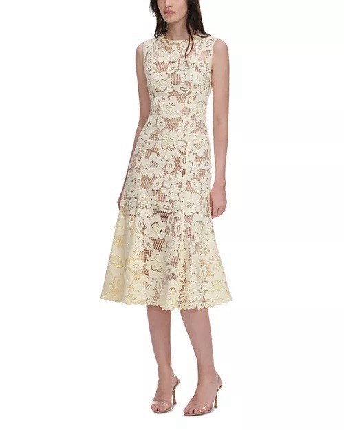 Self Portrait YELLOW CROCHET LACE MIDI DRESS